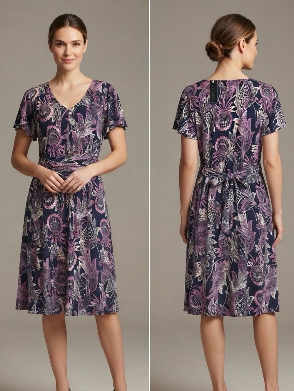 attention Purple Floral Wrap-Style Midi Dress size XL
